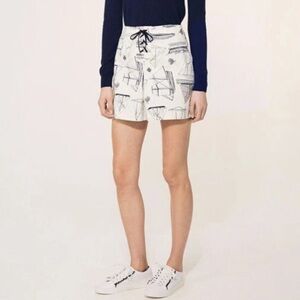 Tory Burch Adrift Sailboat Print Ivory Blue Shorts Skort Size 24